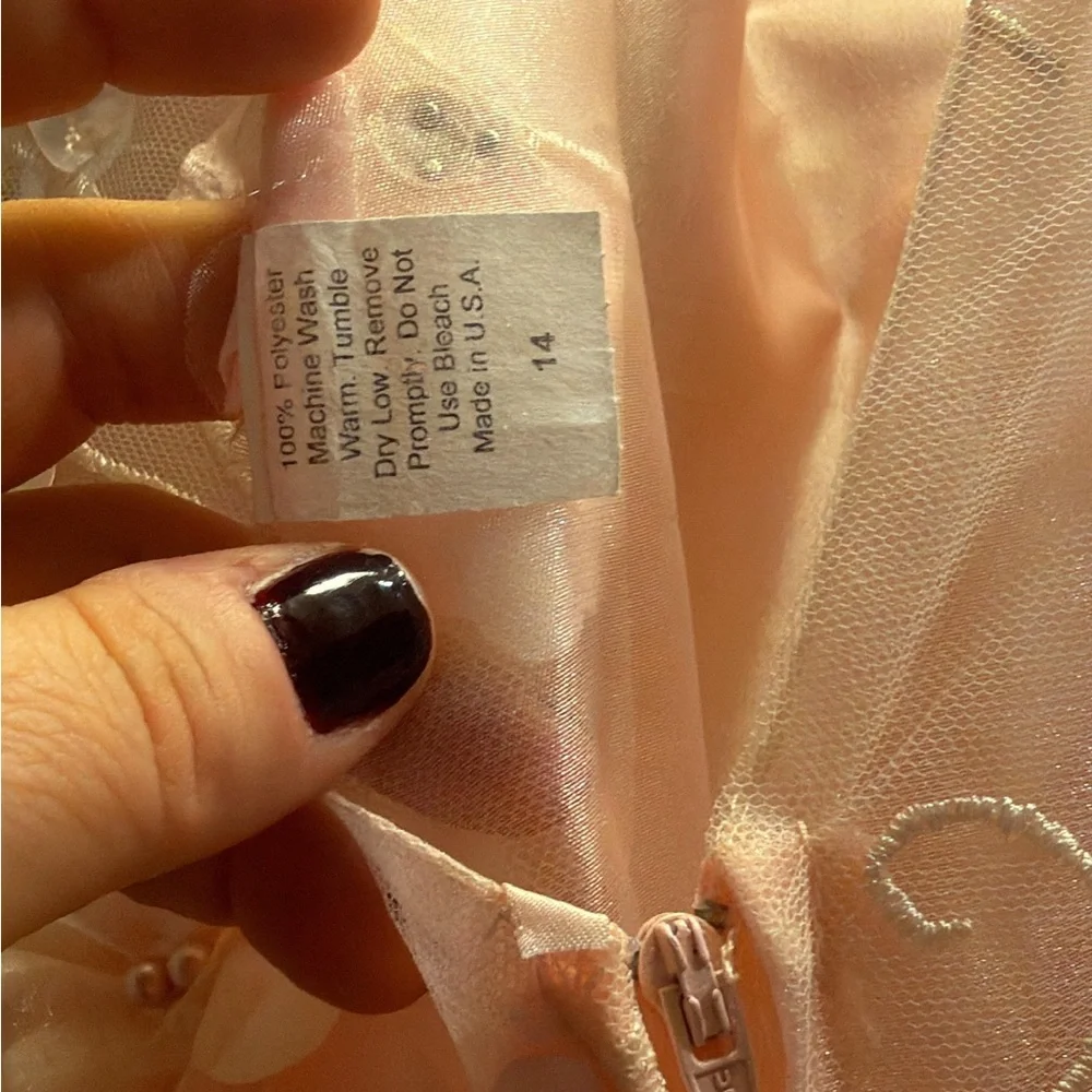 Girls Size 14 Blush Pink Floral Applique Tulle Party Dress w/ Satin Bow
